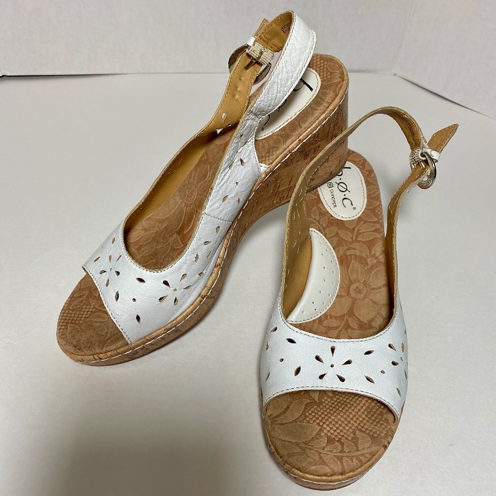 B.O.C. White Cork Wedge Sandal Women's Sz 9/40.5